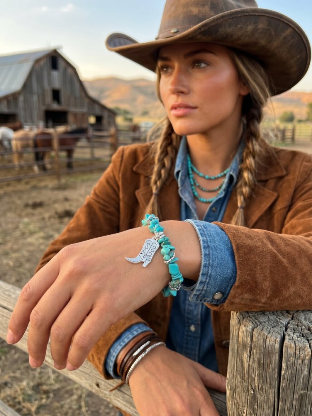 Designs by Forte Turquoise Chip Stretch Bracelet with Cowboy Boot Charm